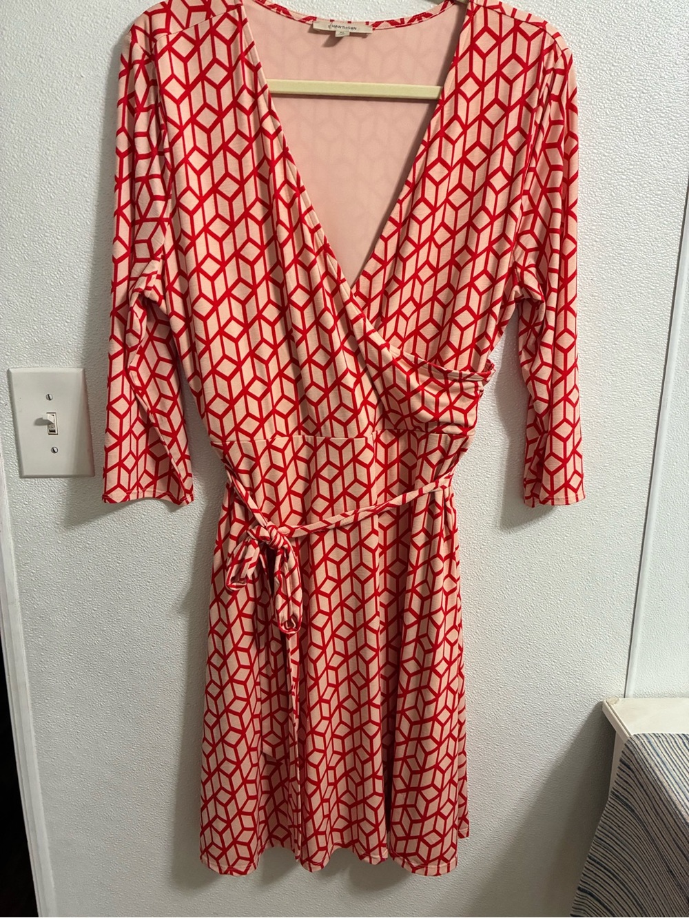 41 Hawthorn Red Geometric Belted Wrap Dress - XL